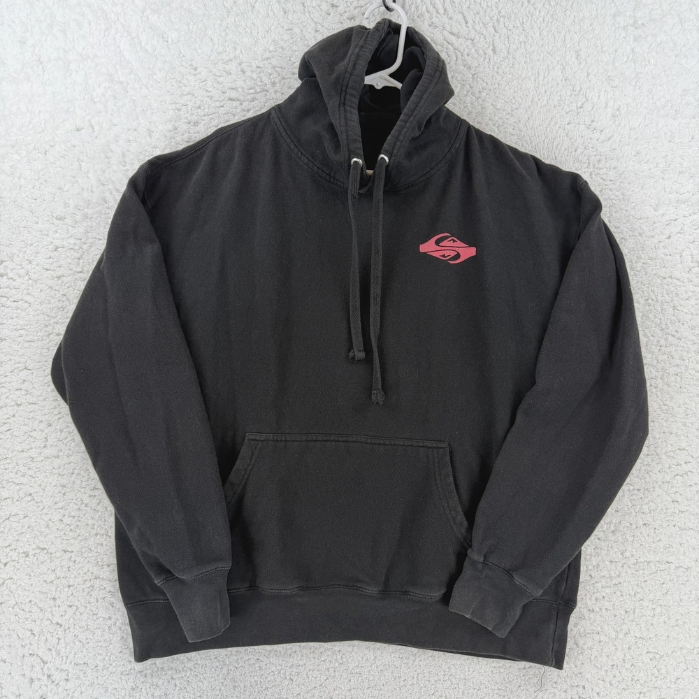 VTG Quiksilver Hoodie Large Black Pullover Fleece Boardriding Sweatshirt Y2K